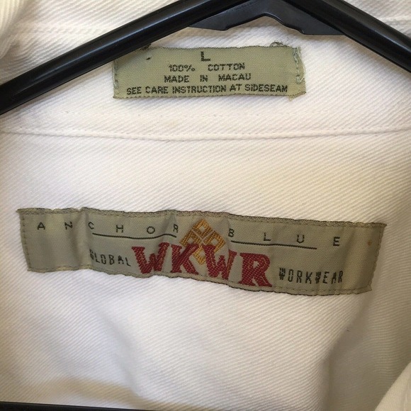 WKWR Anchor Blue Denim Shirt White Button Long Sleeves Tails Cuffs Heavy Pre-Own - Picture 3 of 8